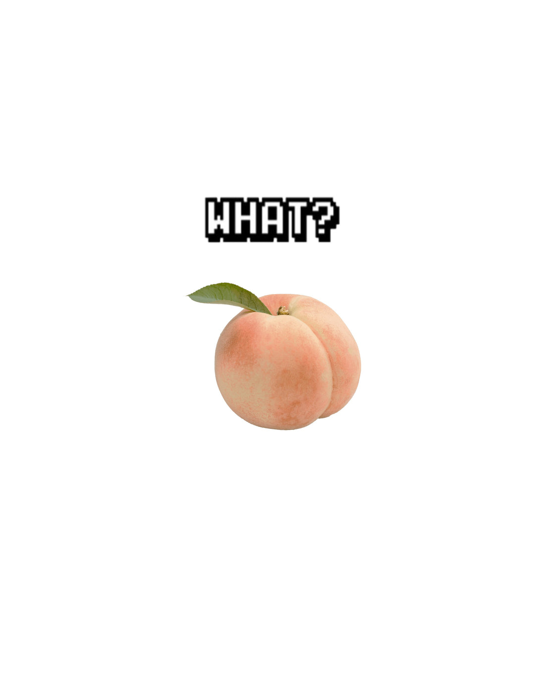 白い背景に葉付きの桃と「WHAT?」の文字が写っている表紙画像